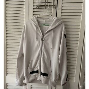 Off-White White Zip-Up Hoodie Jacket with Black Accents